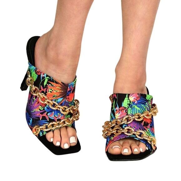 Madrag Ross Floral Print Square Toe Slip On Heel - Picture 1 of 7